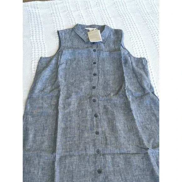 NWT Garnet Hill Classic Linen Shirt Dress Size 14 Button Up Collared Sleeveless - Picture 4 of 13